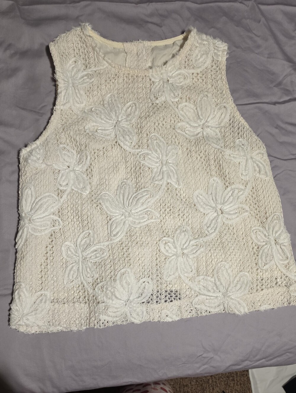 SHEIN Cream Floral Crochet Tank Top